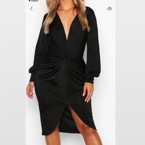 twist front boohoo black dress